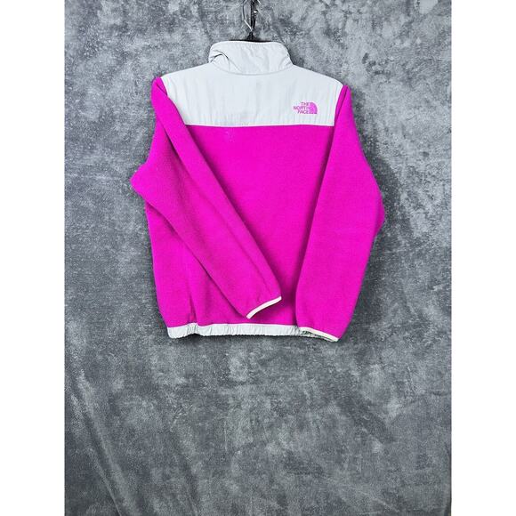 North Face Denali Jacket Girls Large Fuchsia Fleece Gray Polartec Full Zip - Picture 2 of 10